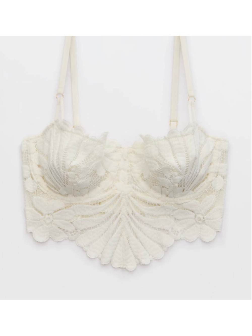 Aerie Show Off White Floral Lace Longline Bra Unlined 32C Bridal Festival